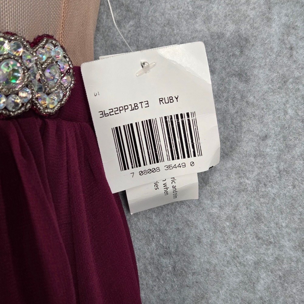 Jodi Kristopher NEW Junior 3‎ High Low Lace Formal Dress Burgundy Illusion Waist - Picture 5 of 7